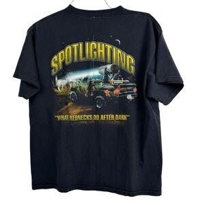 Red Neck Sportsman Graphic T-Shirt Spotlighting Truck Black Fade Size Large